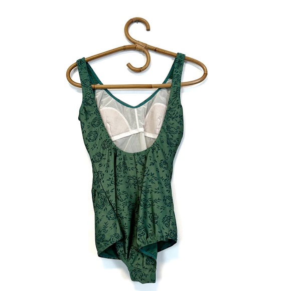 Vintage | Sun Sations | Green Rose Print One Piece Swim Suit Size 12 - Picture 4 of 11